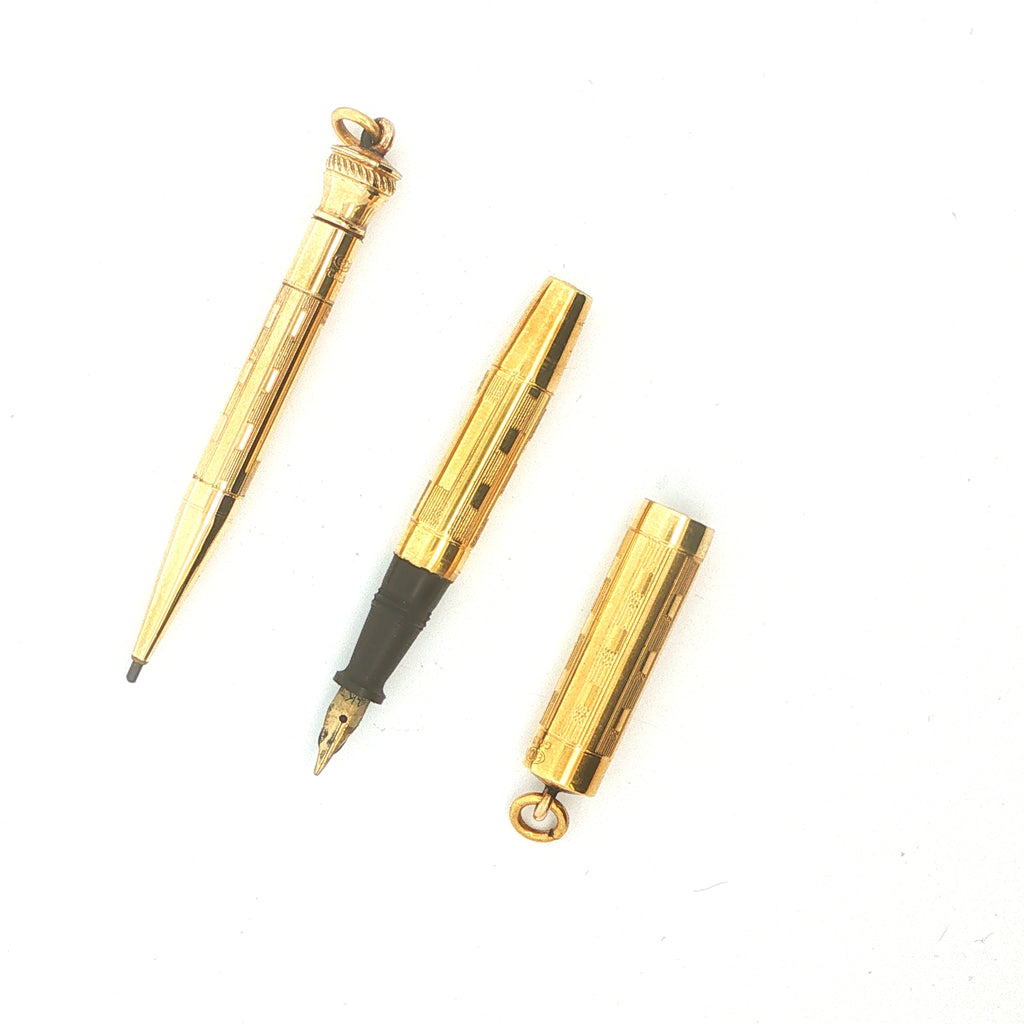 Estate Vintage 1920s EHCO 14K Gold Filled Fountain Pen & Mechanical Pencil Set with Box