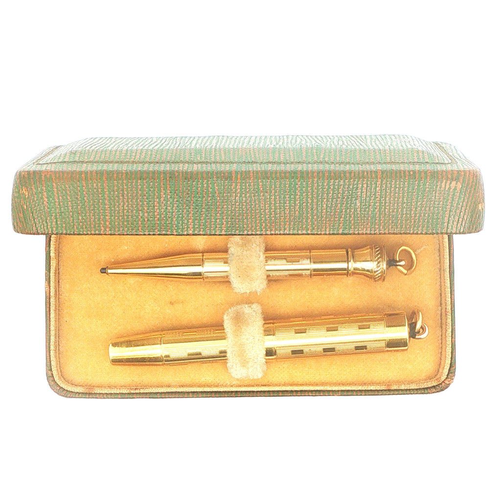 Estate Vintage 1920s EHCO 14K Gold Filled Fountain Pen & Mechanical Pencil Set with Box