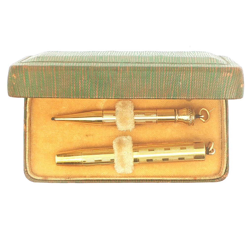 Estate Vintage 1920s EHCO 14K Gold Filled Fountain Pen & Mechanical Pencil Set with Box