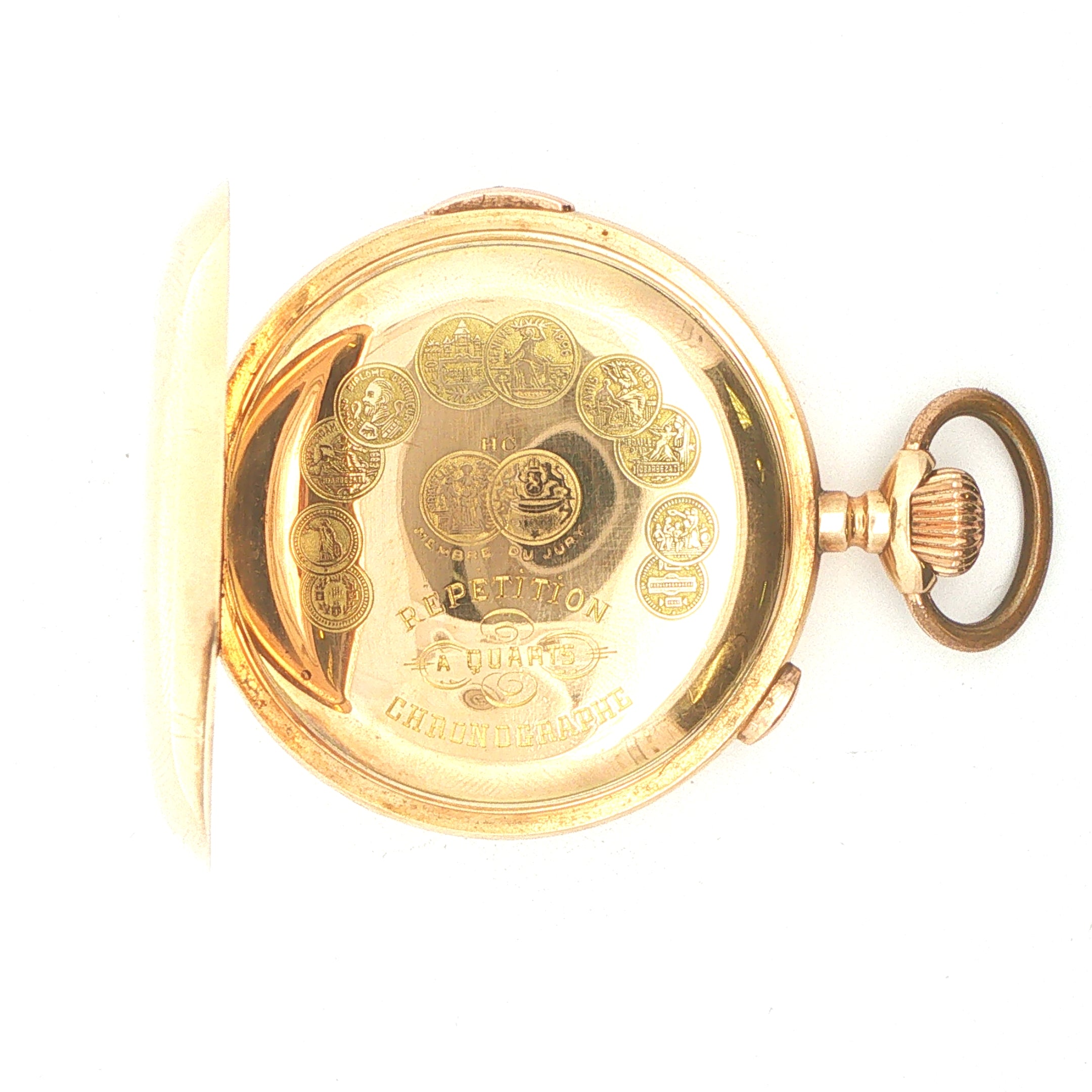 Estate Antique Swiss 14K Gold Quarter Repeater Chronograph Pocket Watch Circa 1900