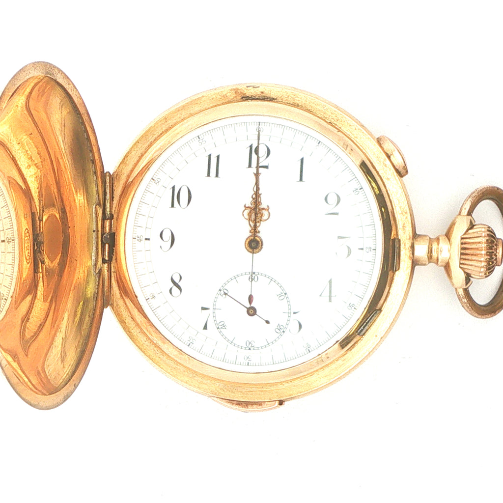 Estate Antique Swiss 14K Gold Quarter Repeater Chronograph Pocket Watch Circa 1900