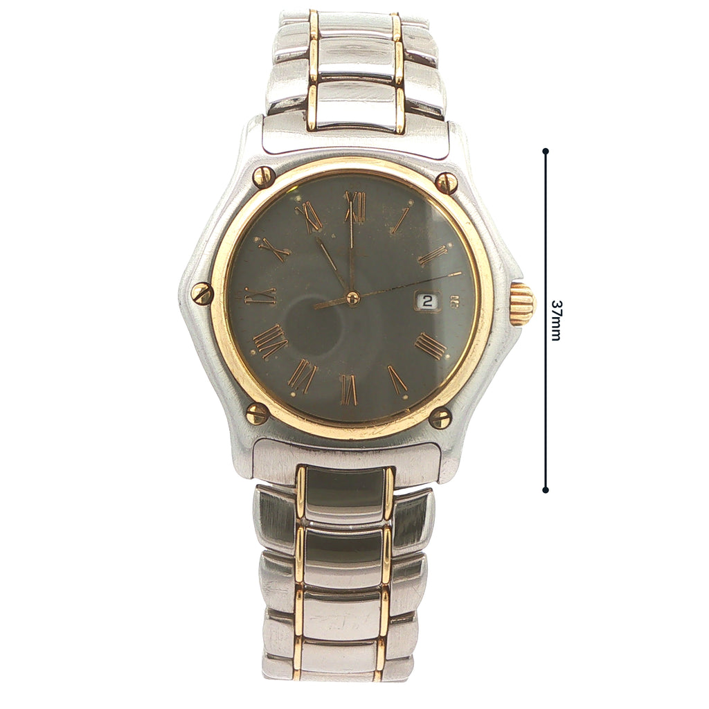 Estate Ebel 1911 Swiss Quartz Watch 37mm Stainless Steel with 18K Gold Bezel Gray Dial