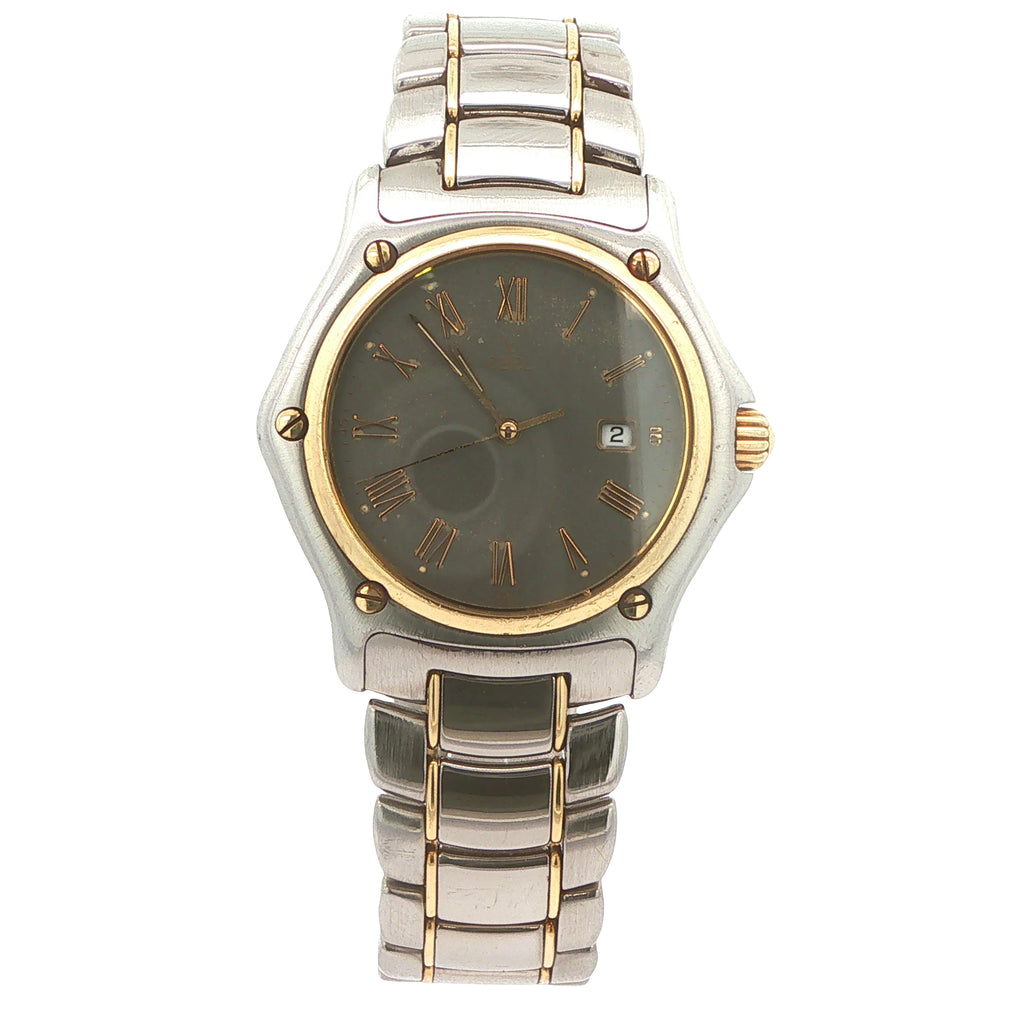 Estate Ebel 1911 Swiss Quartz Watch 37mm Stainless Steel with 18K Gold Bezel Gray Dial