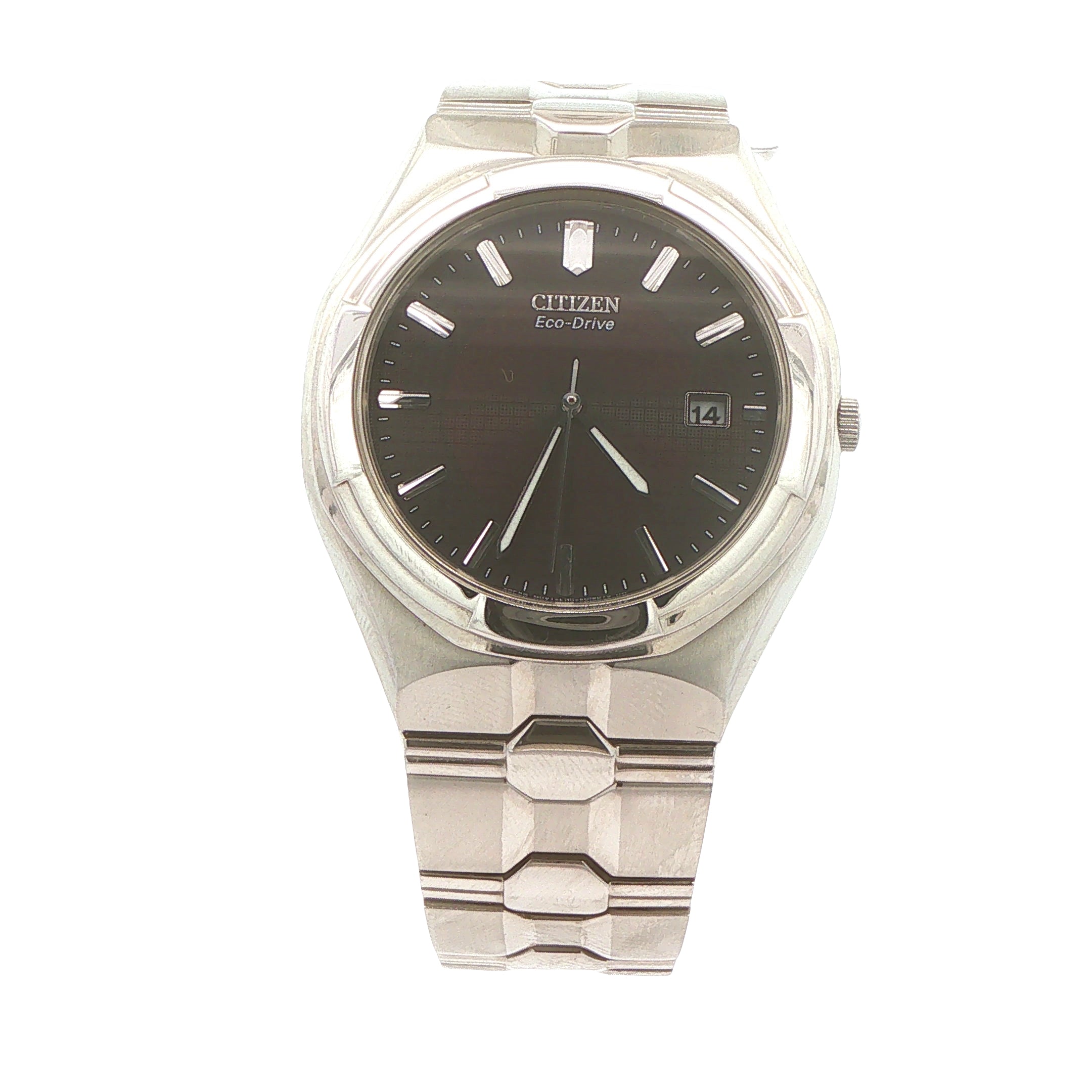 Circa 2000s Citizen Eco-Drive 44mm Black Dial Stainless Steel Men's Watch