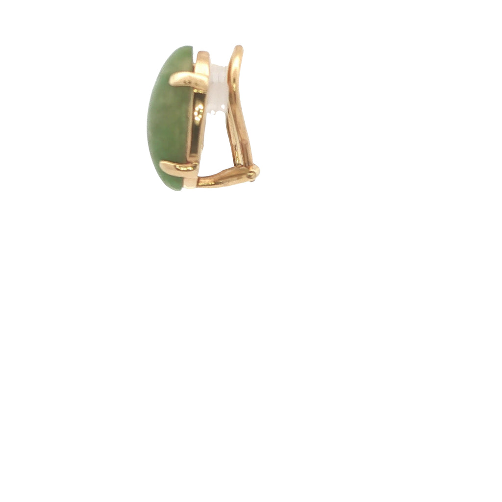 Circa 1950s–1960s Vintage Estate Natural Jade 14K Yellow Gold Clip-On Earrings with Oval Cabochons