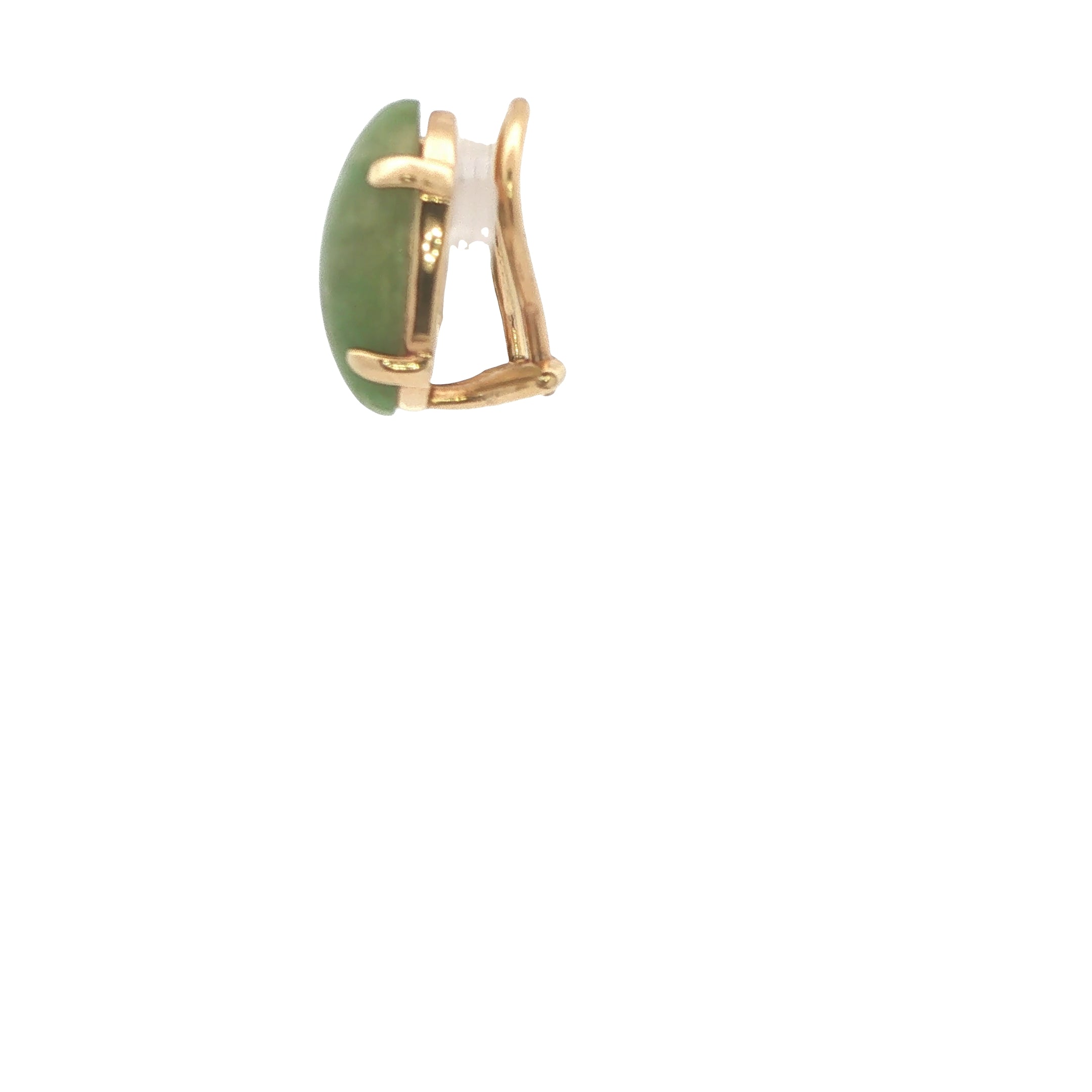 Circa 1950s–1960s Vintage Estate Natural Jade 14K Yellow Gold Clip-On Earrings with Oval Cabochons