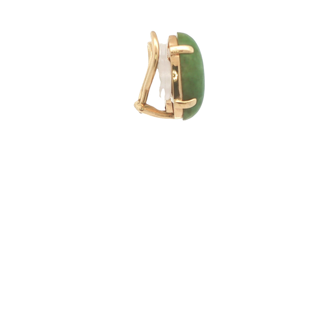 Circa 1950s–1960s Vintage Estate Natural Jade 14K Yellow Gold Clip-On Earrings with Oval Cabochons