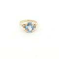 Circa 1950s Approx. 2.5 CT Natural Aquamarine & Mine-Cut Diamond 14K Gold Ring
