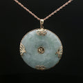 Vintage c. 1970s Natural Jade Butterfly Fu Pendant in 14K Yellow Gold