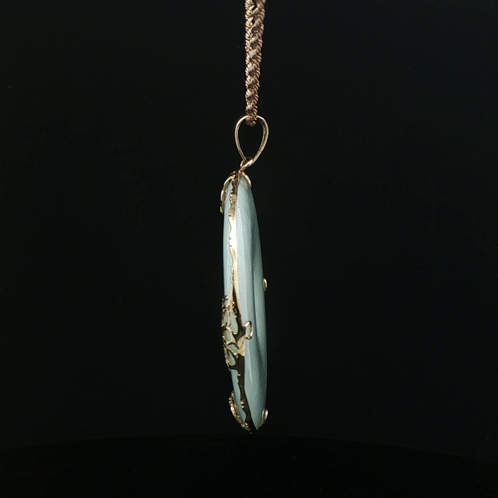 Vintage c. 1970s Natural Jade Butterfly Fu Pendant in 14K Yellow Gold
