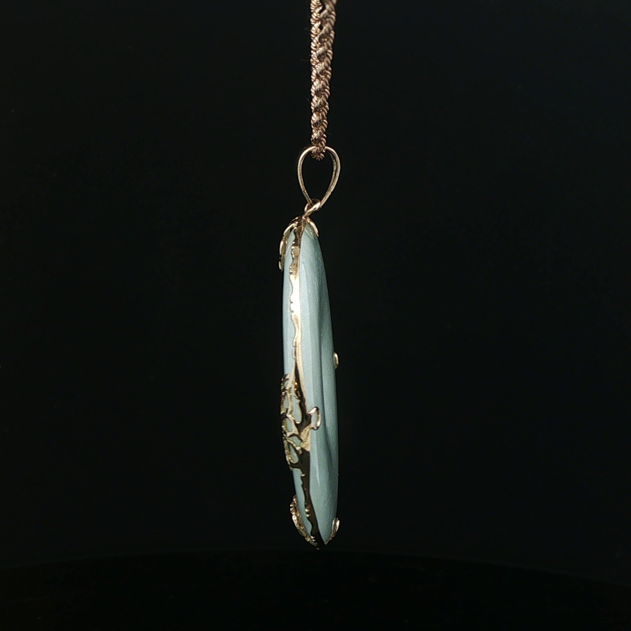 Vintage c. 1970s Natural Jade Butterfly Fu Pendant in 14K Yellow Gold