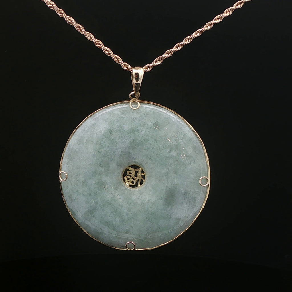 Vintage c. 1970s Natural Jade Butterfly Fu Pendant in 14K Yellow Gold