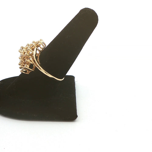 Vintage 1980s–1990s 14K Yellow Gold 1.90 CTW Natural Diamond Waterfall Cluster Ring – Size 8.5