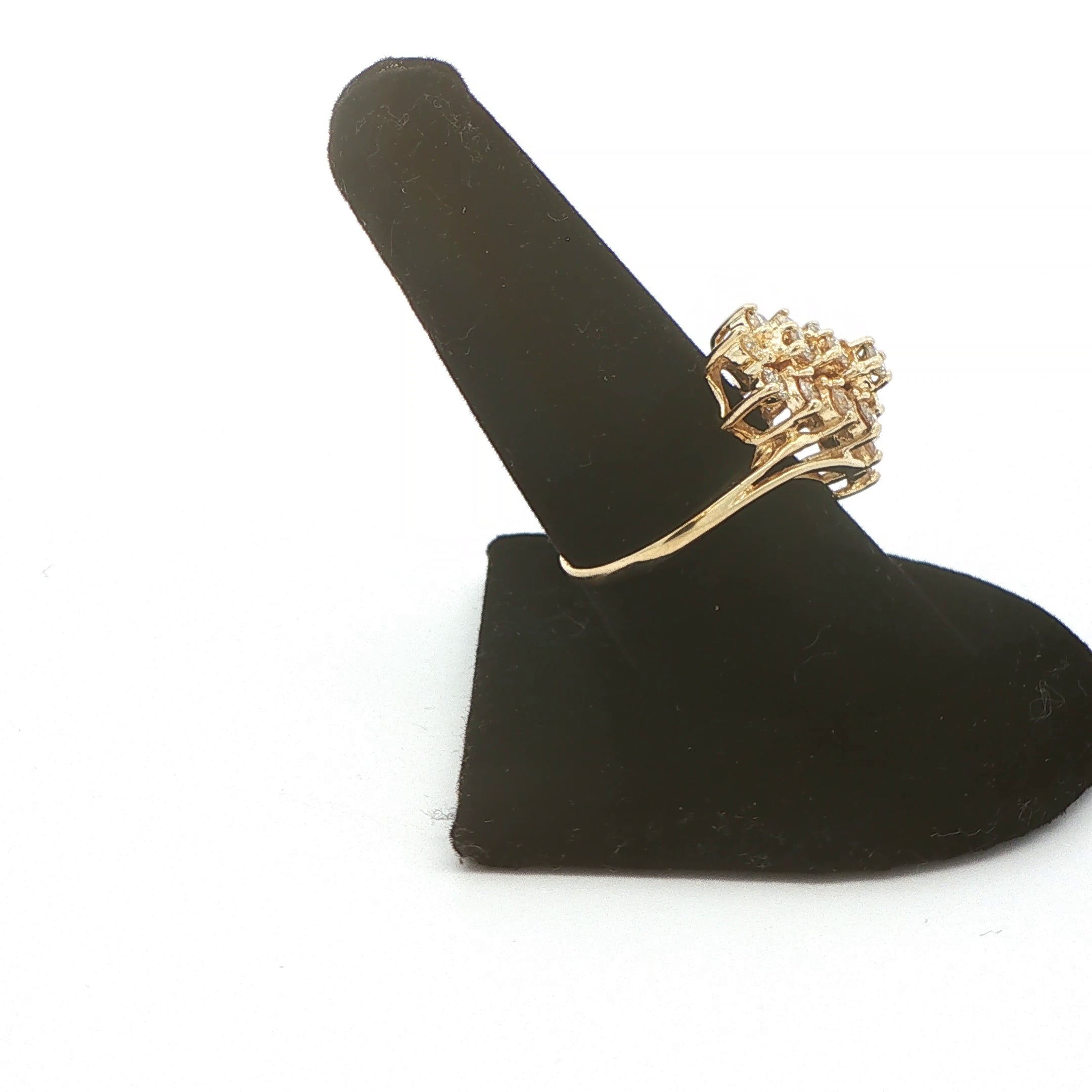 Vintage 1980s–1990s 14K Yellow Gold 1.90 CTW Natural Diamond Waterfall Cluster Ring – Size 8.5