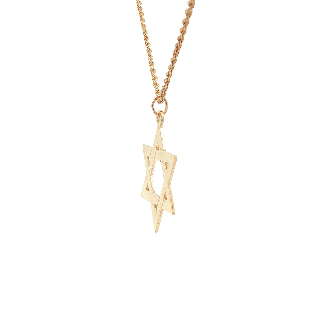 New 14K Yellow Gold Star of David Pendant