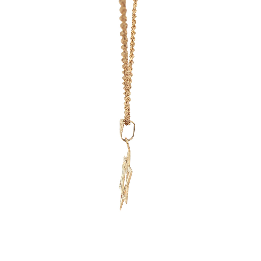14K Yellow Gold Star of David Chai Pendant – 19mm Estate Jewish Jewelry