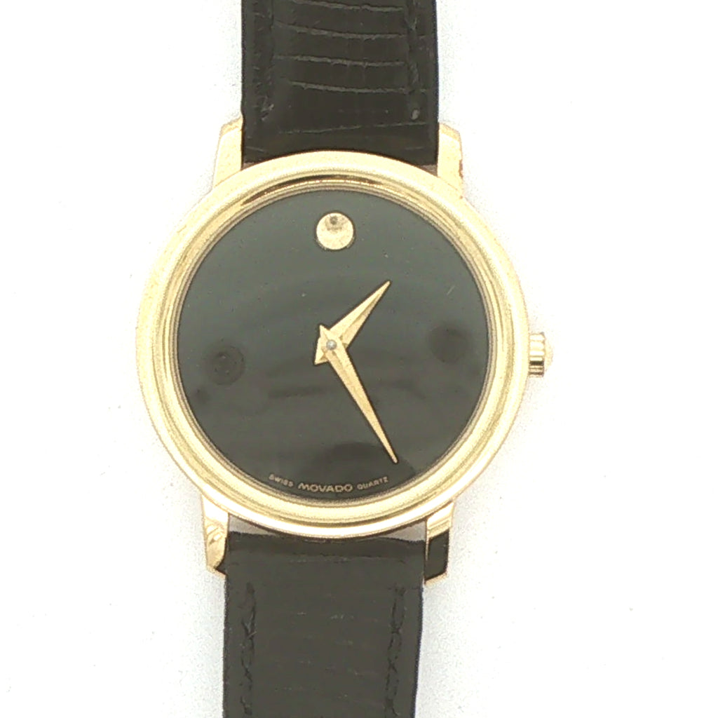 Vintage Circa 1990s Movado Museum 87.A1.834 26mm Gold-Tone Black Dial Quartz Watch