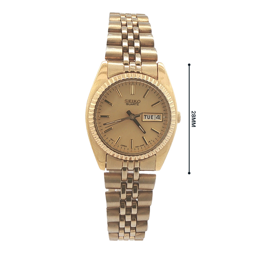 Vintage 1994 Seiko Quartz Day-Date Gold-Tone 28mm Estate Watch