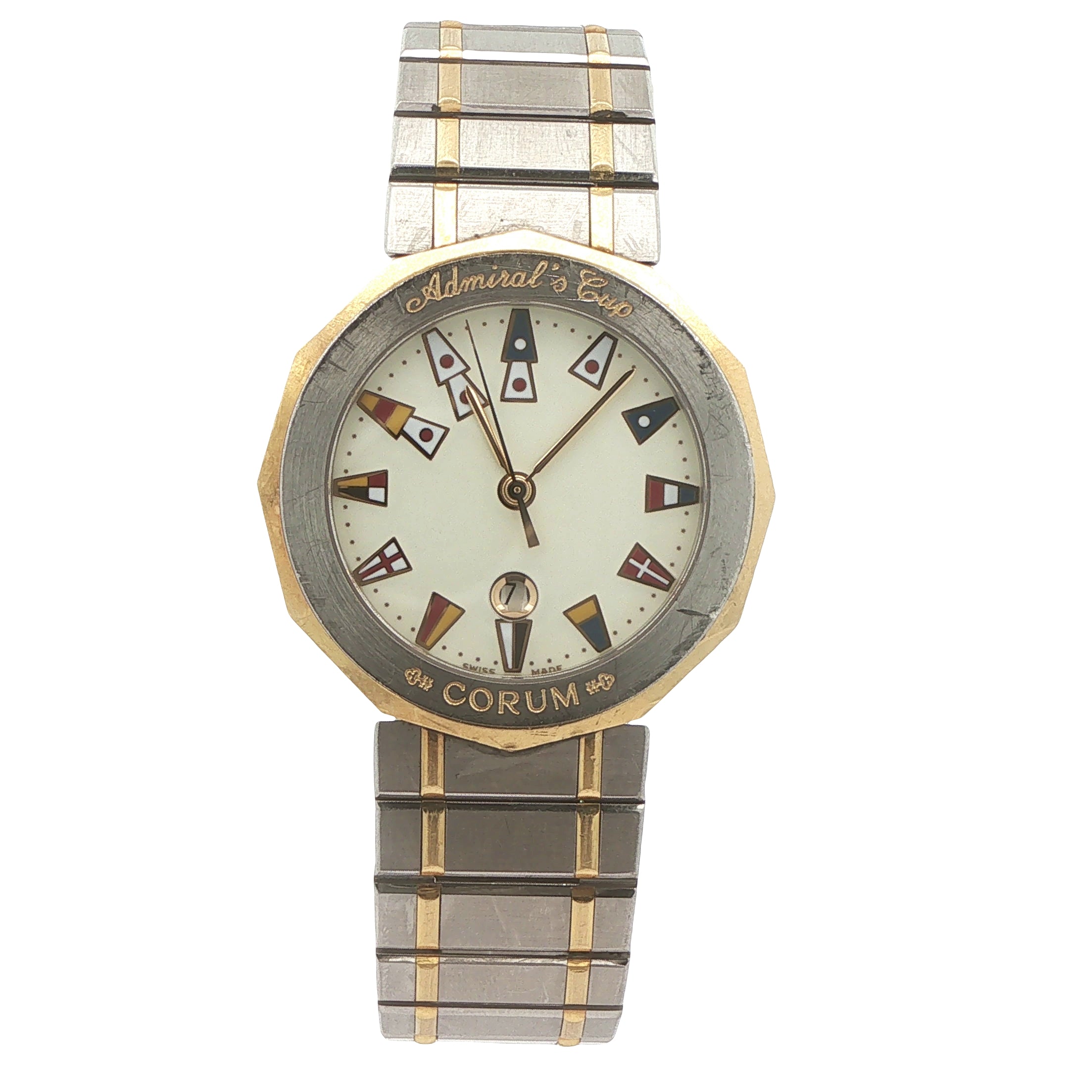 Vintage Circa 1990 Estate Corum Admiral's Cup 99.810.21 V-52 18K Gold & Steel 35mm Watch