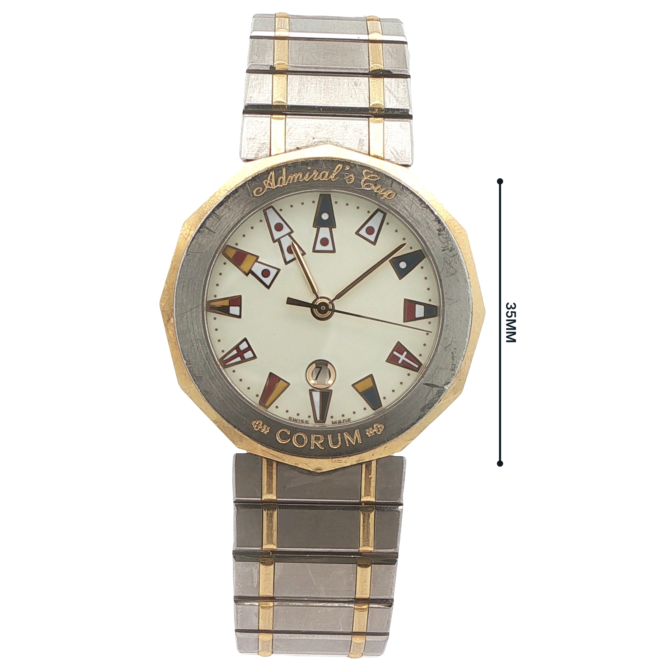 Vintage Circa 1990 Estate Corum Admiral's Cup 99.810.21 V-52 18K Gold & Steel 35mm Watch