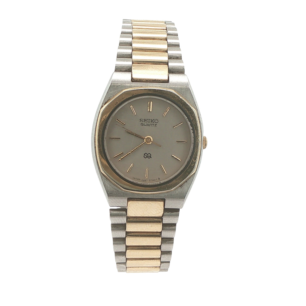Vintage 1980s Seiko Quartz Two-Tone 24.5mm Gray Dial Estate Watch