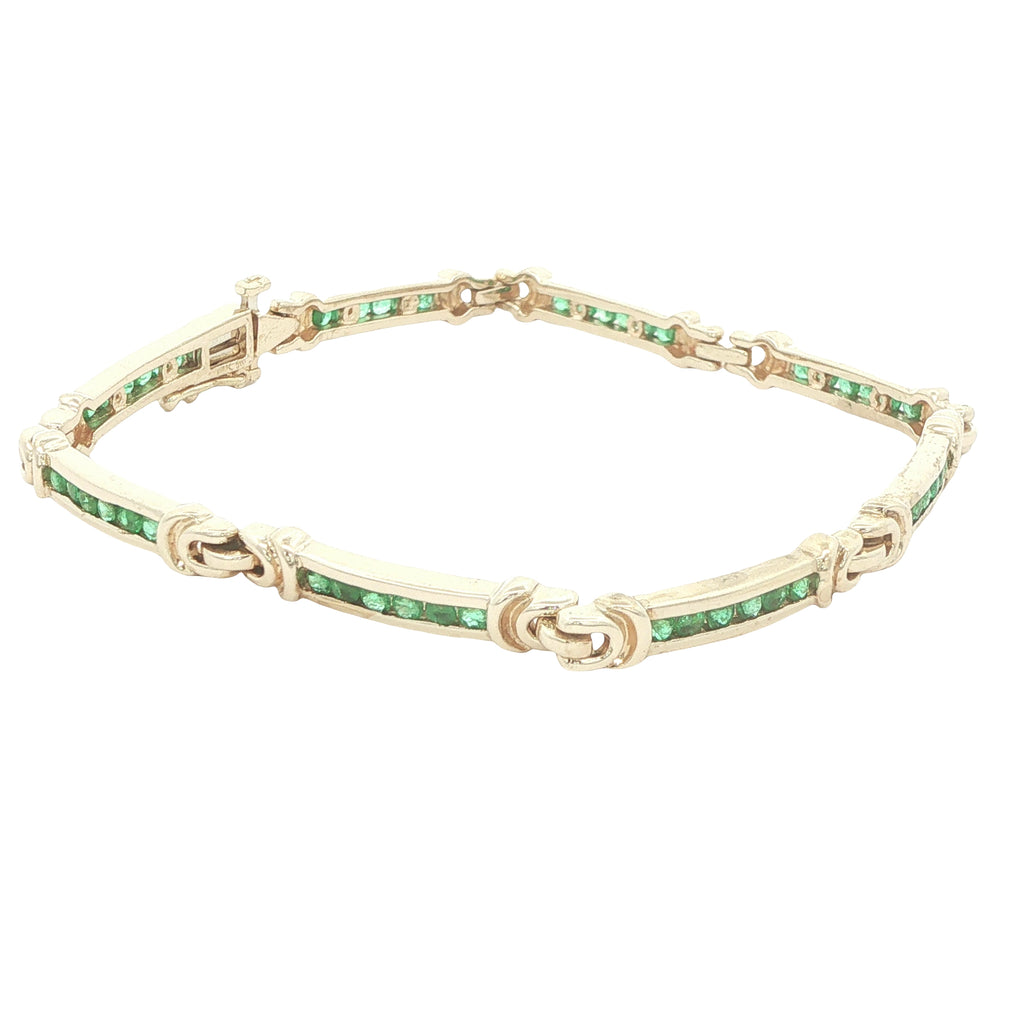 Vintage Circa 1980s 14K Yellow Gold Natural Emerald 3.5 CTW Estate Bracelet – 6.5"