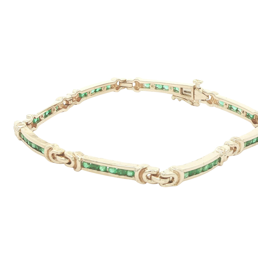 Vintage Circa 1980s 14K Yellow Gold Natural Emerald 3.5 CTW Estate Bracelet – 6.5"