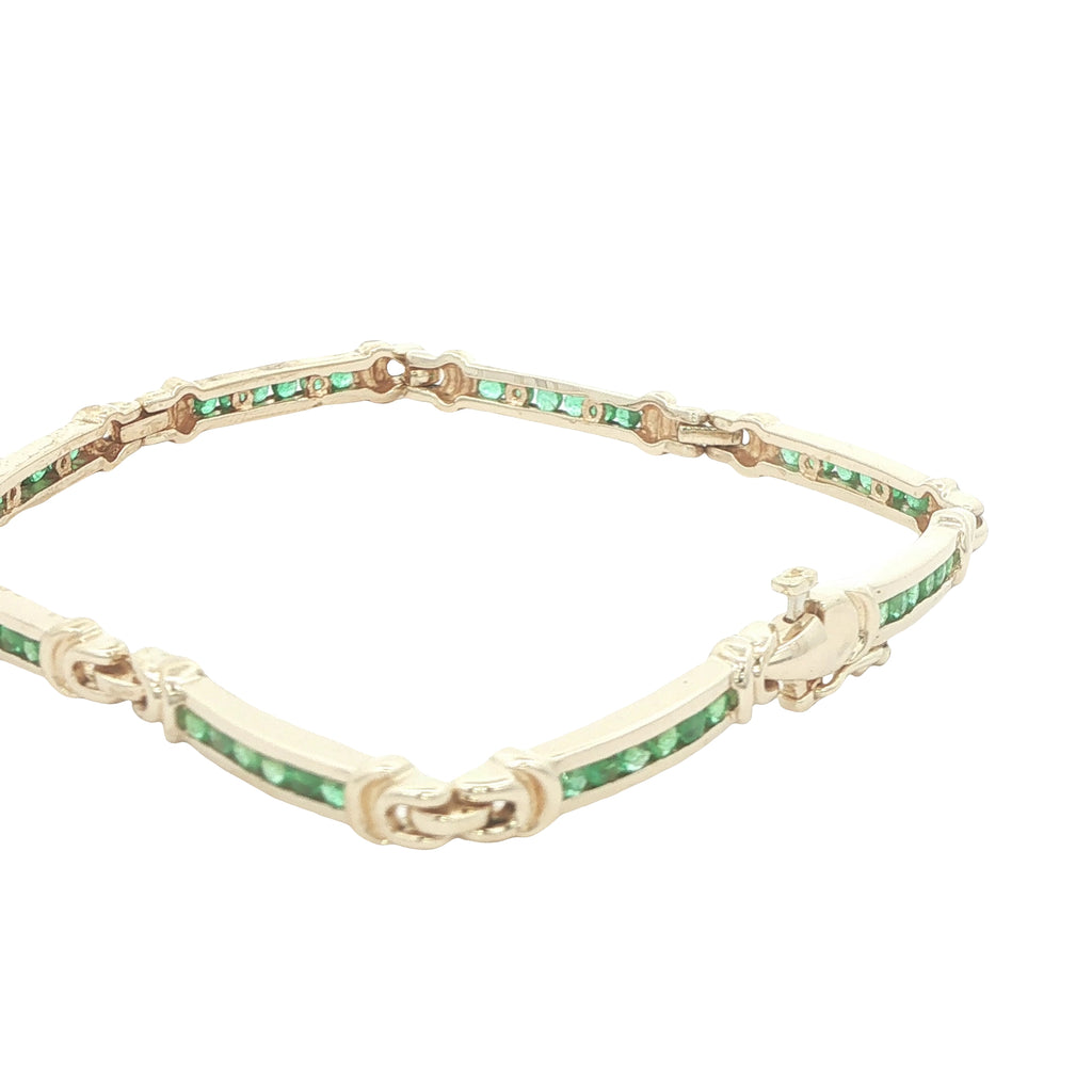 Vintage Circa 1980s 14K Yellow Gold Natural Emerald 3.5 CTW Estate Bracelet – 6.5"