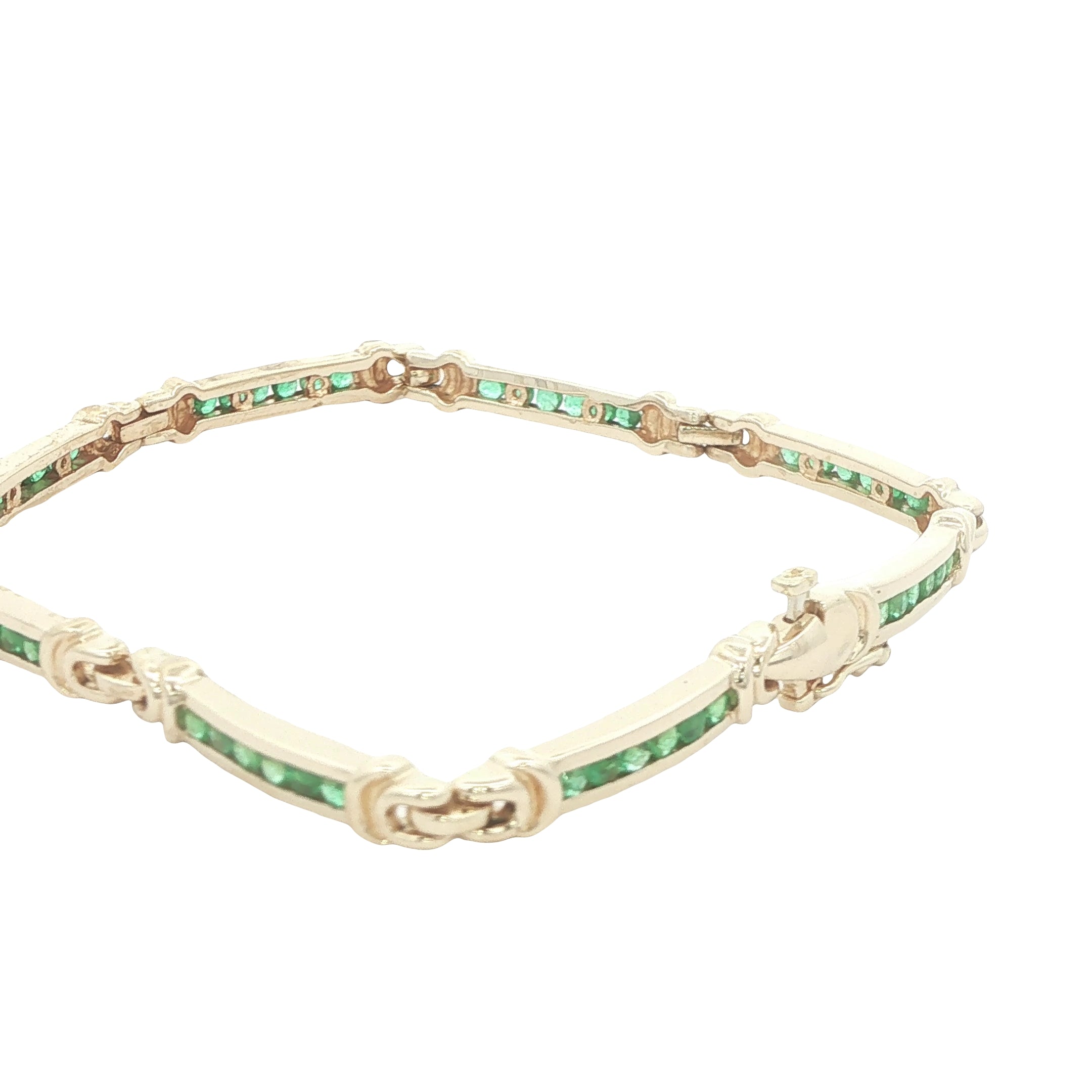 Vintage Circa 1980s 14K Yellow Gold Natural Emerald 3.5 CTW Estate Bracelet – 6.5"