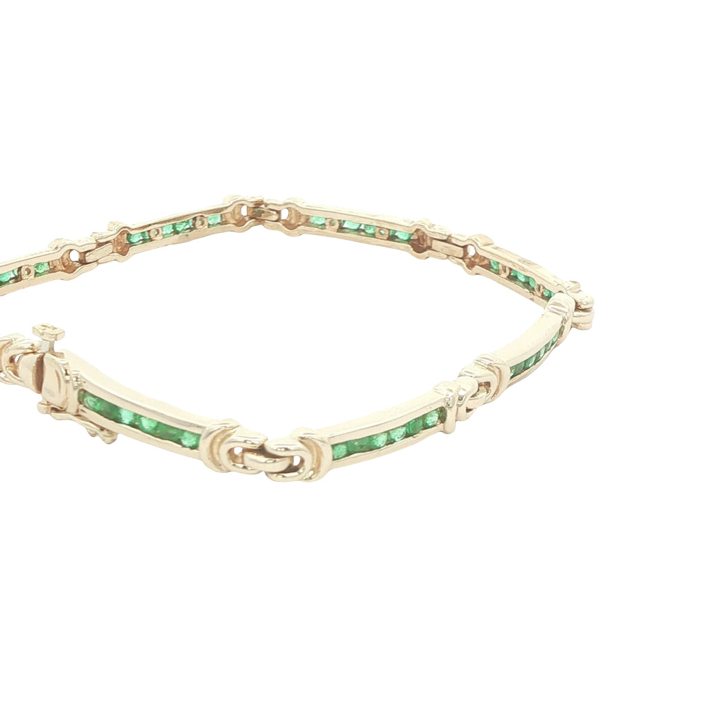 Vintage Circa 1980s 14K Yellow Gold Natural Emerald 3.5 CTW Estate Bracelet – 6.5"