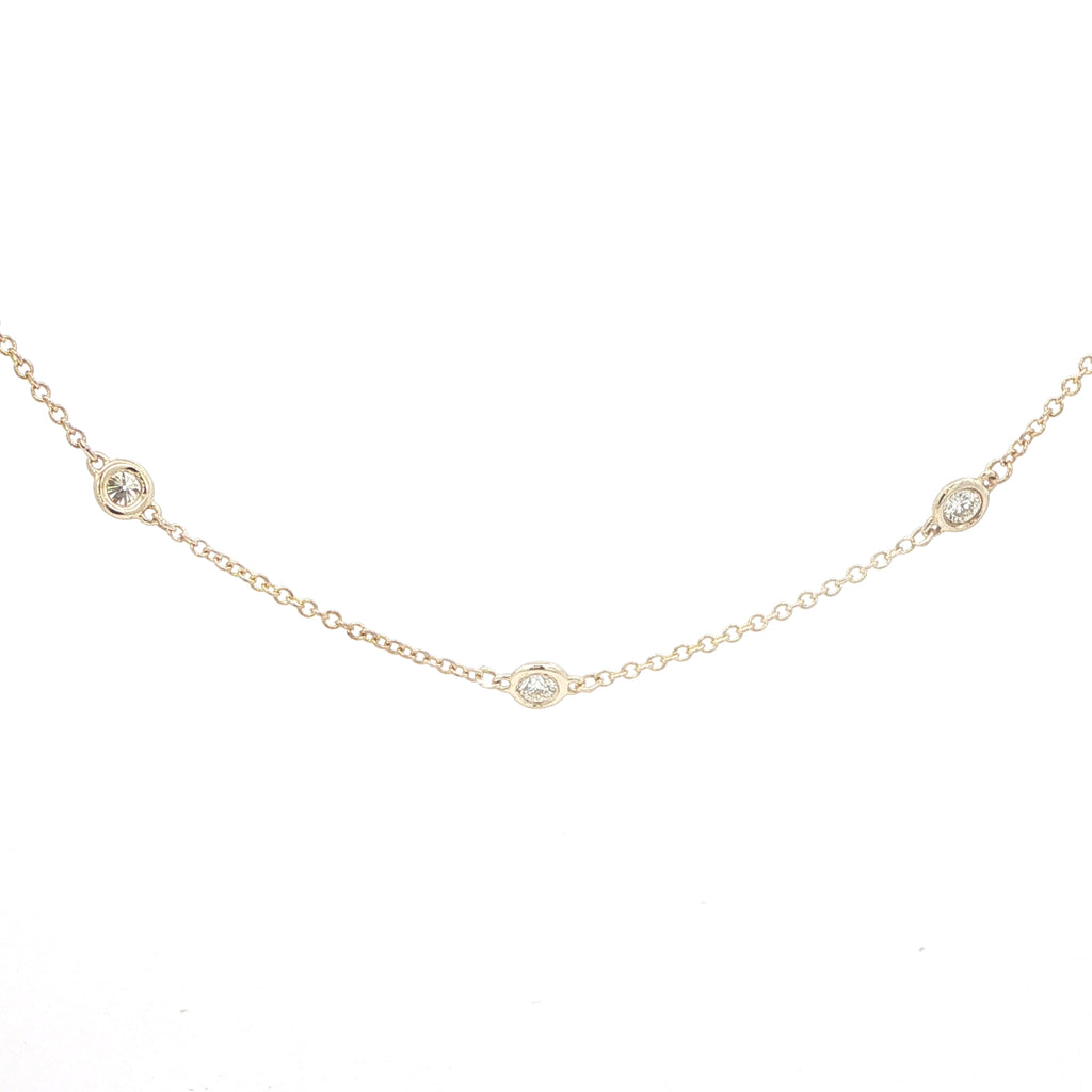 Estate 14K Yellow Gold 1 CTW Natural Diamond Station Necklace 16–18" H Color VS–SI