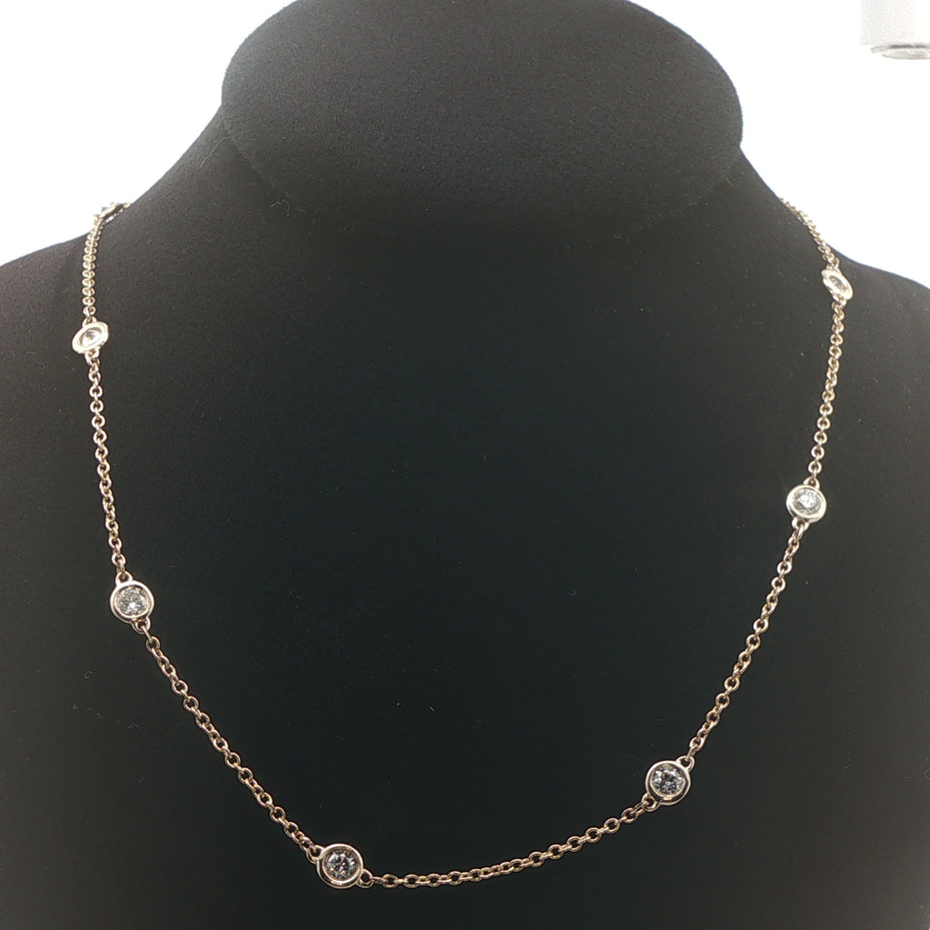 Estate 14K Yellow Gold 1 CTW Natural Diamond Station Necklace 16–18" H Color VS–SI