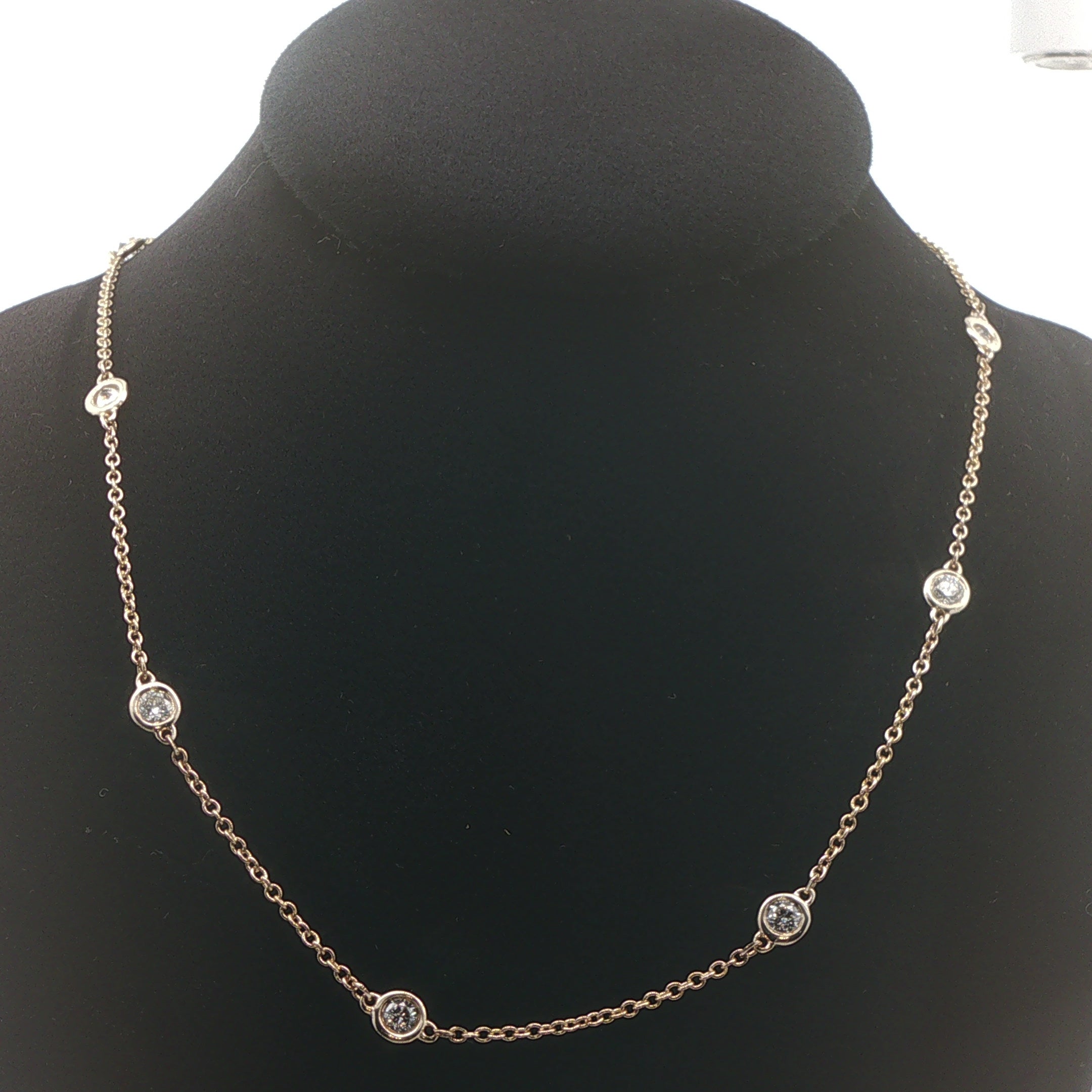 Estate 14K Yellow Gold 1 CTW Natural Diamond Station Necklace 16–18" H Color VS–SI