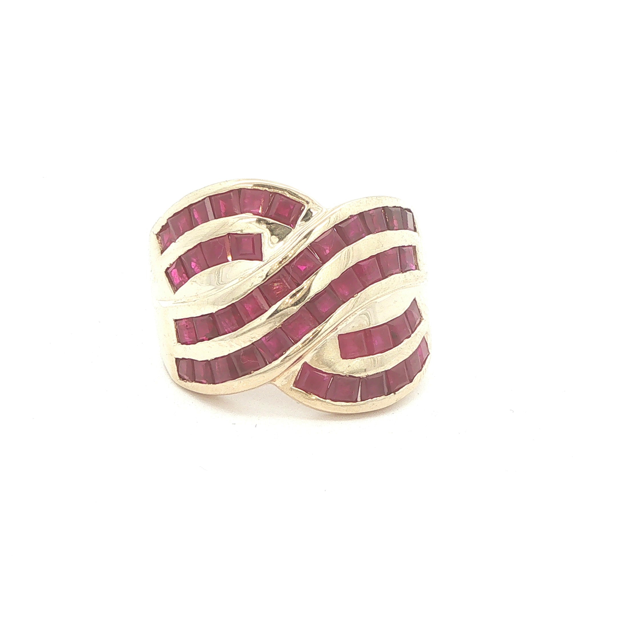 Vintage 1990s 14K Yellow Gold Natural Ruby Crossover Ring 1.00 CTW Size 8.50