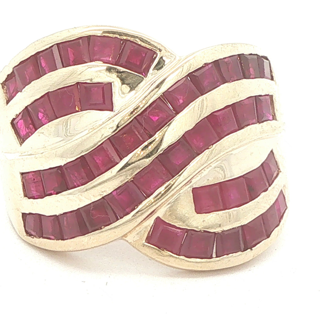 Vintage 1990s 14K Yellow Gold Natural Ruby Crossover Ring 1.00 CTW Size 8.50