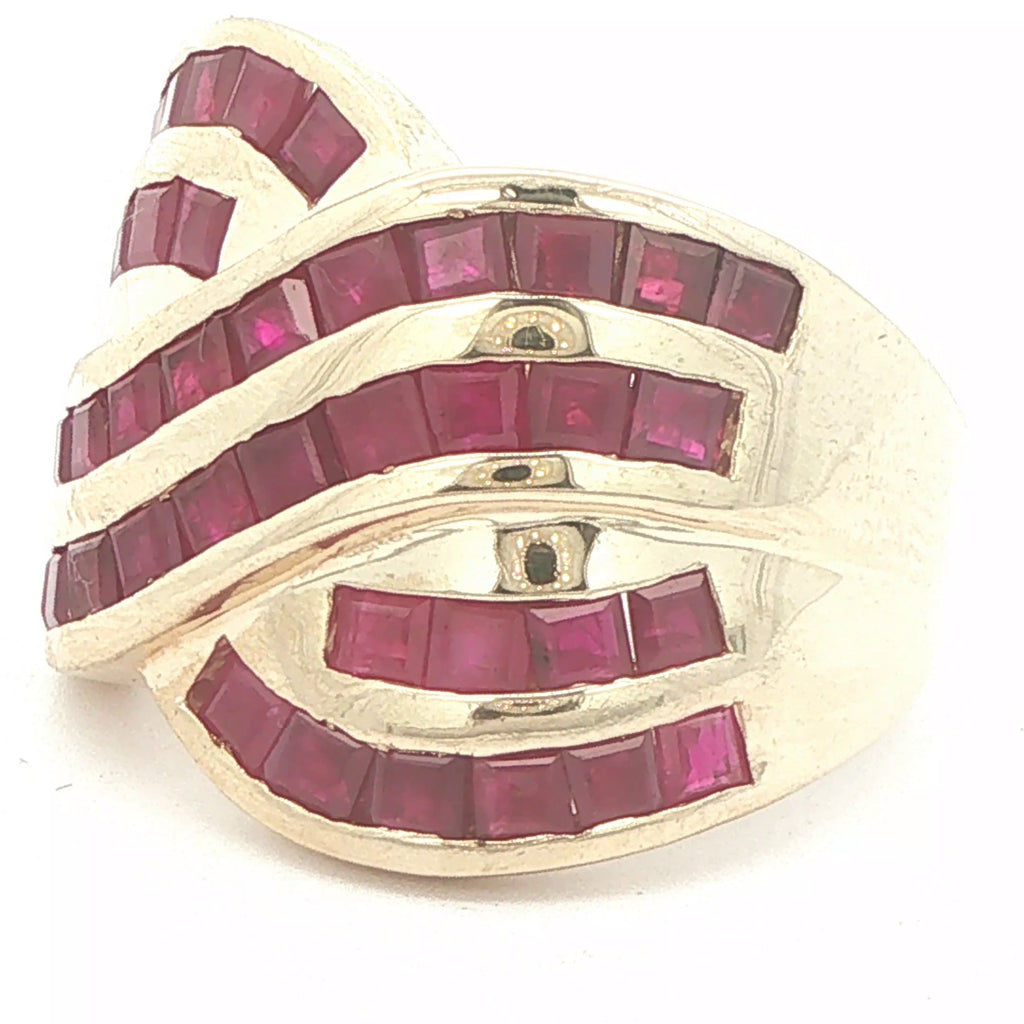Vintage 1990s 14K Yellow Gold Natural Ruby Crossover Ring 1.00 CTW Size 8.50
