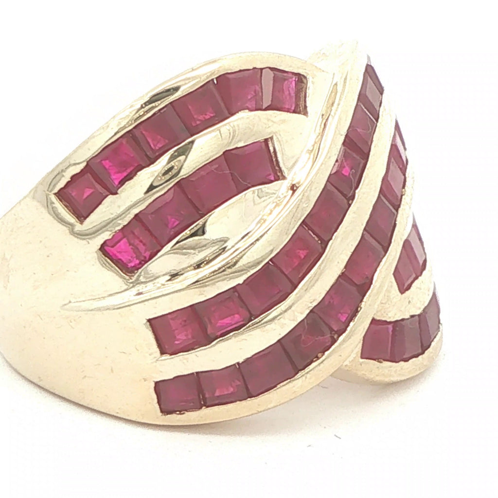 Vintage 1990s 14K Yellow Gold Natural Ruby Crossover Ring 1.00 CTW Size 8.50