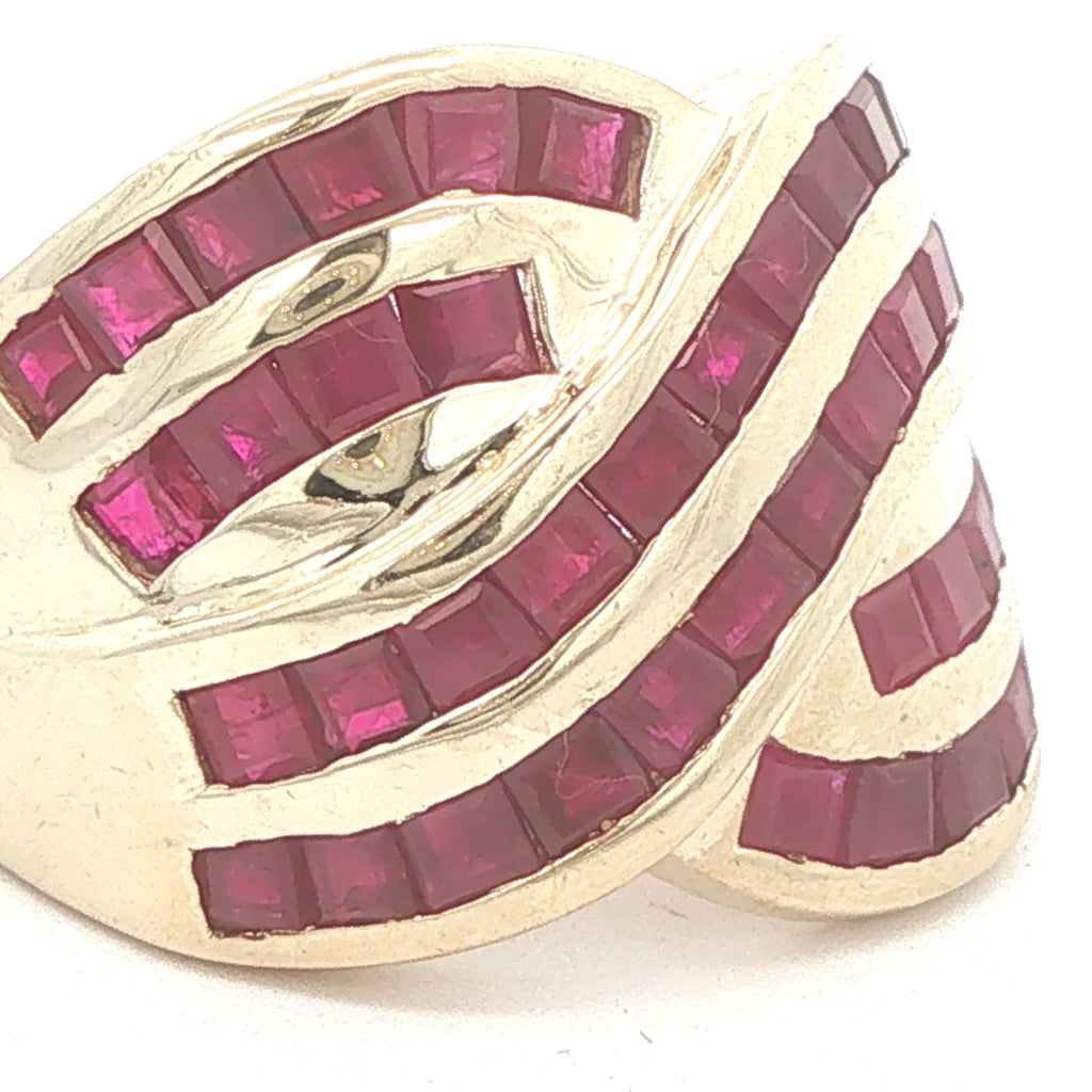 Vintage 1990s 14K Yellow Gold Natural Ruby Crossover Ring 1.00 CTW Size 8.50