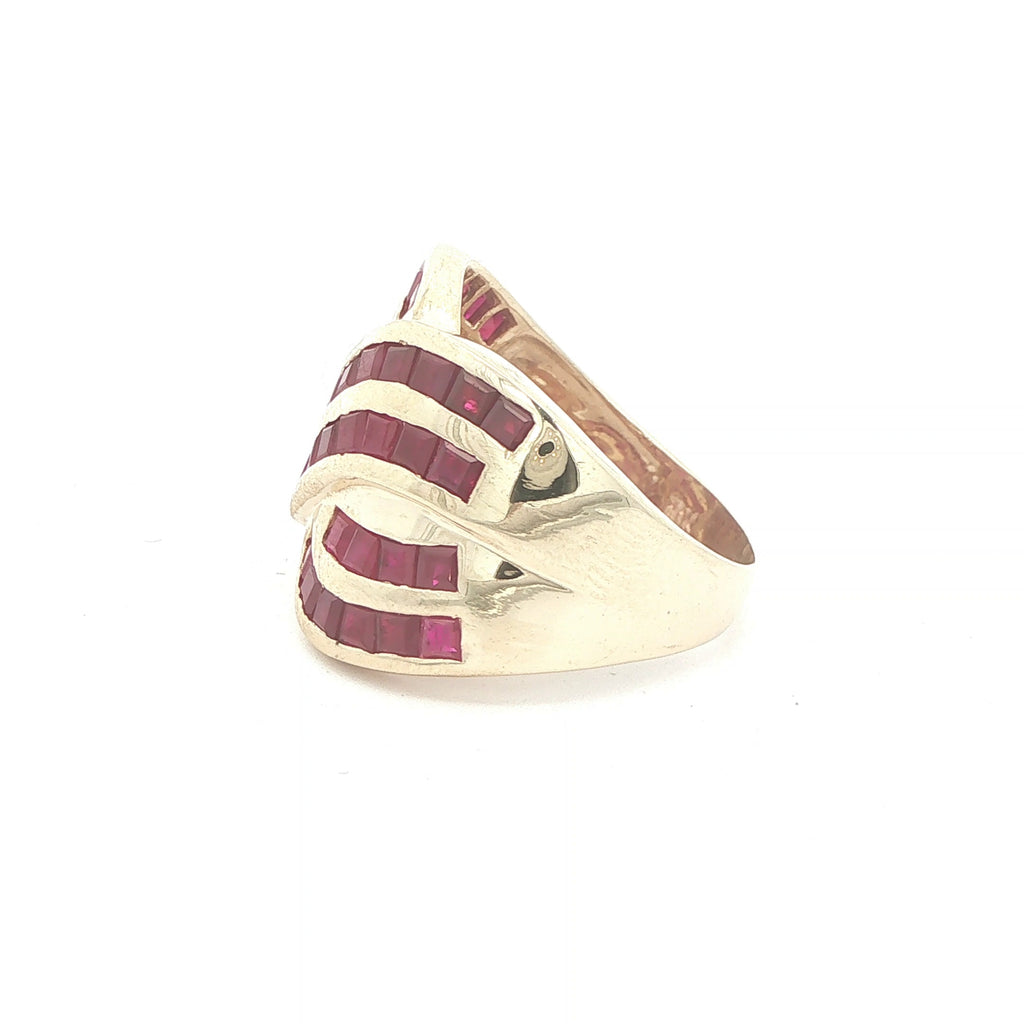 Vintage 1990s 14K Yellow Gold Natural Ruby Crossover Ring 1.00 CTW Size 8.50