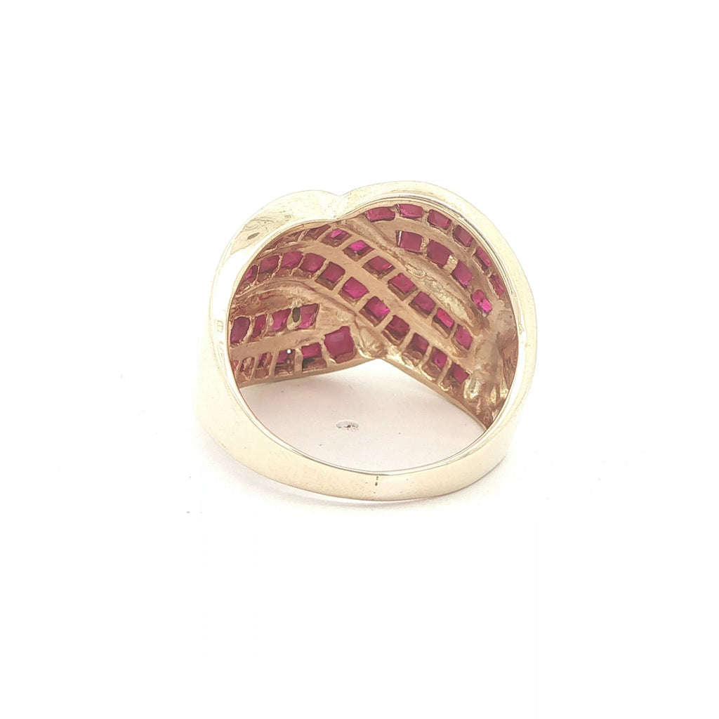 Vintage 1990s 14K Yellow Gold Natural Ruby Crossover Ring 1.00 CTW Size 8.50