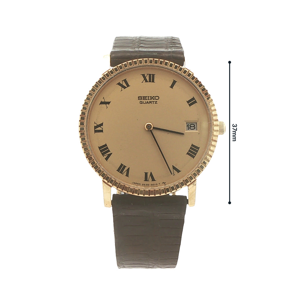 Vintage 1978 Seiko Quartz Roman Numeral Gold-Tone 37mm Estate Watch