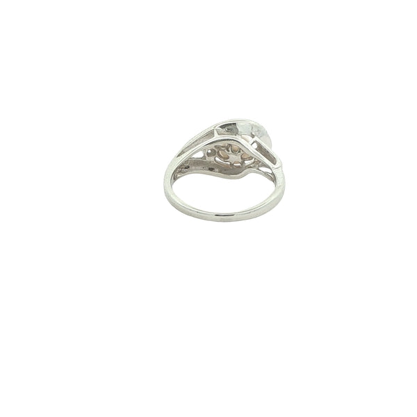 Circa 1930s Estate 10K White Gold Akoya Pearl & Diamond Art Deco Ring – Size 5.50