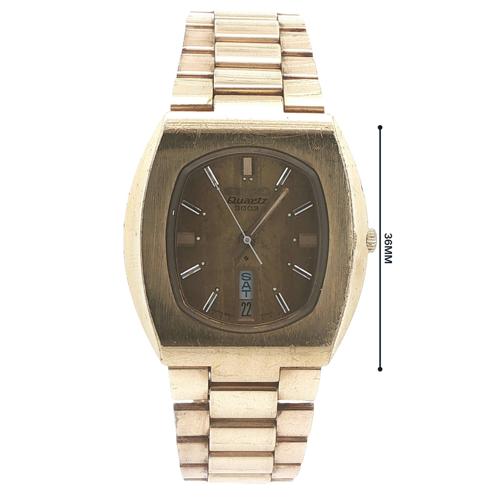 Vintage 1975 Seiko Quartz 3003 Day-Date Gold-Tone 36mm Estate Watch