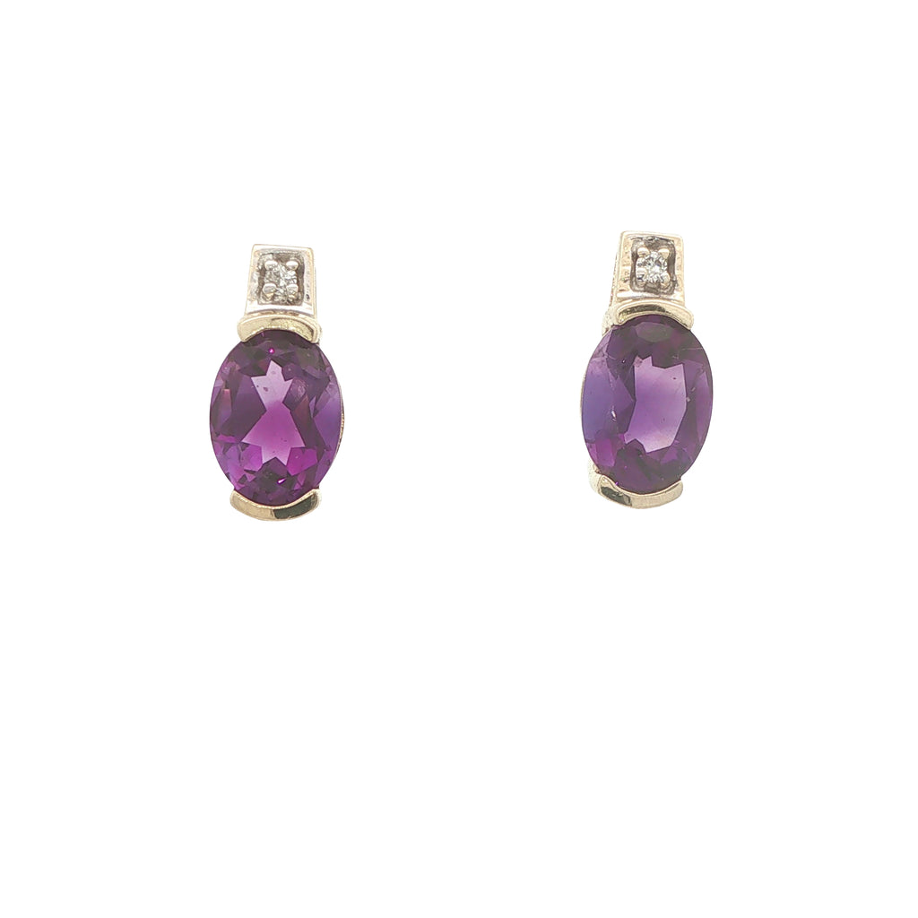 Estate 14K Yellow Gold 2.50 CTW Natural Amethyst & Diamond Earrings