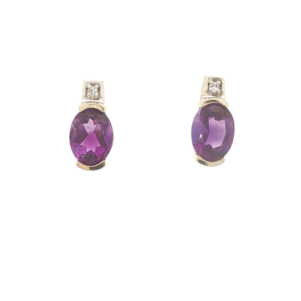 Estate 14K Yellow Gold 2.50 CTW Natural Amethyst & Diamond Earrings