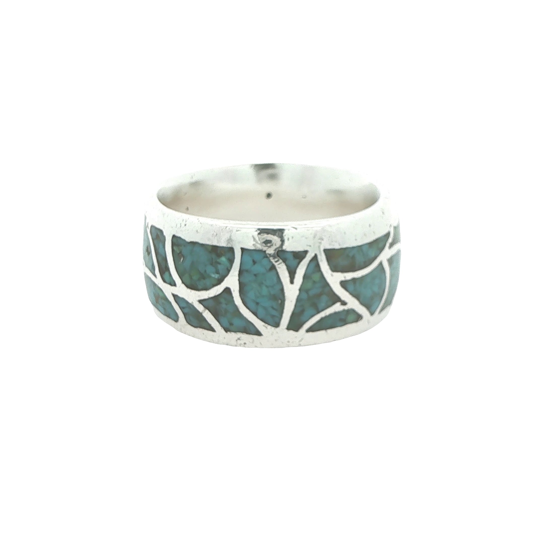 Estate Silver Natural Turquoise Inlay Ring Size 10 – 11mm Wide