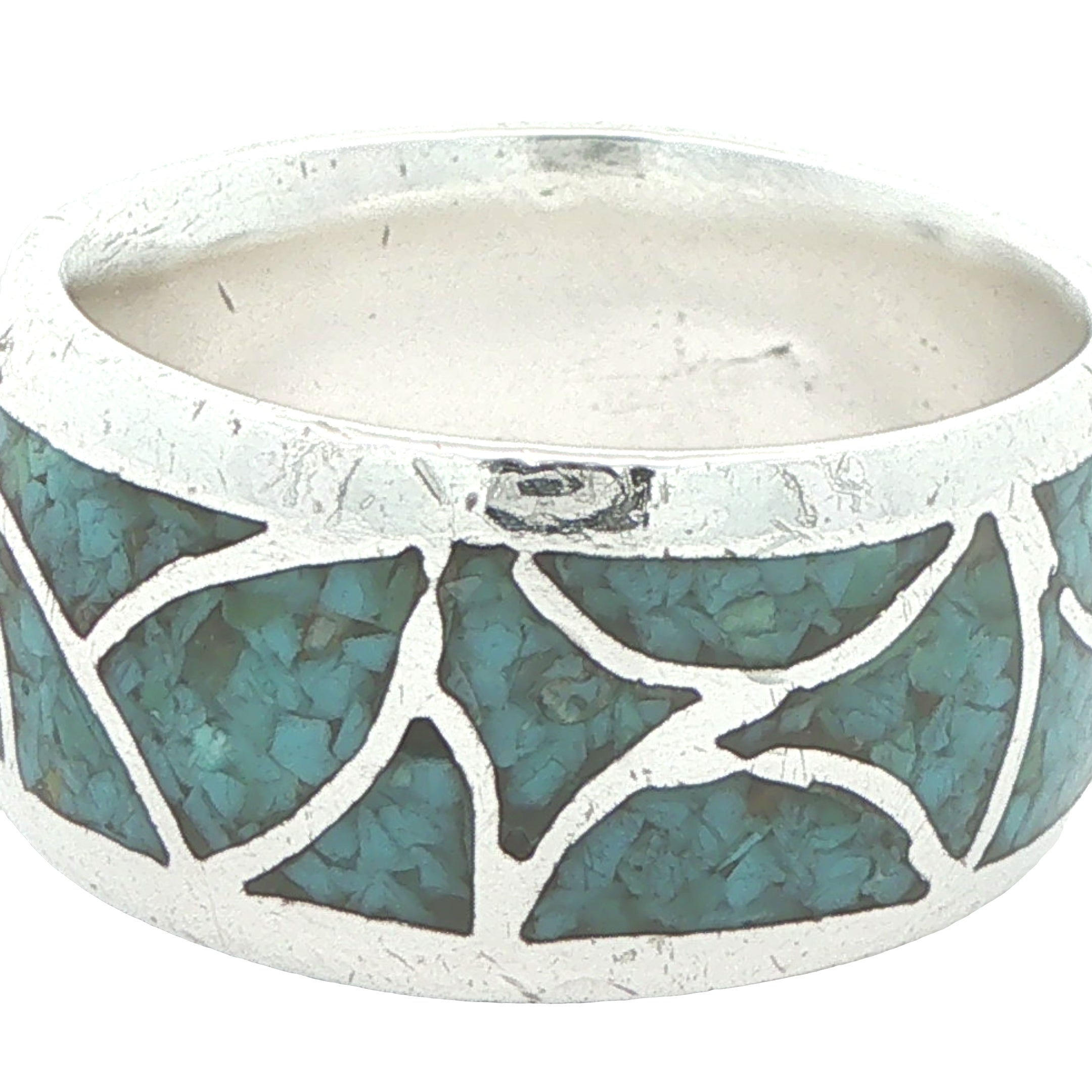 Estate Silver Natural Turquoise Inlay Ring Size 10 – 11mm Wide