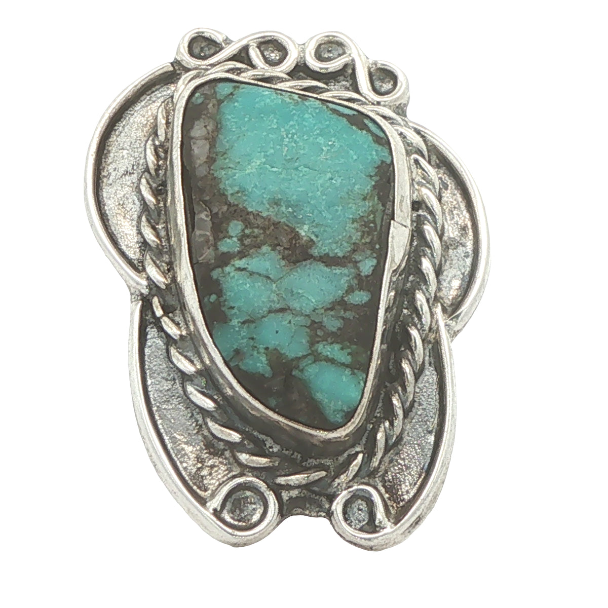 Vintage Silver Natural Turquoise Freeform Statement Ring Size 6 – 33mm