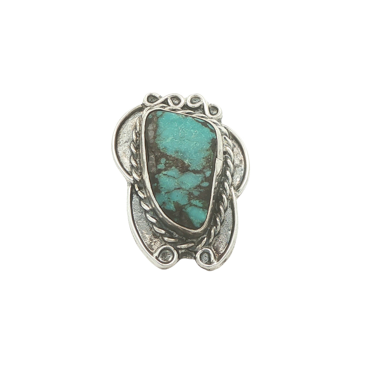 Vintage Silver Natural Turquoise Freeform Statement Ring Size 6 – 33mm