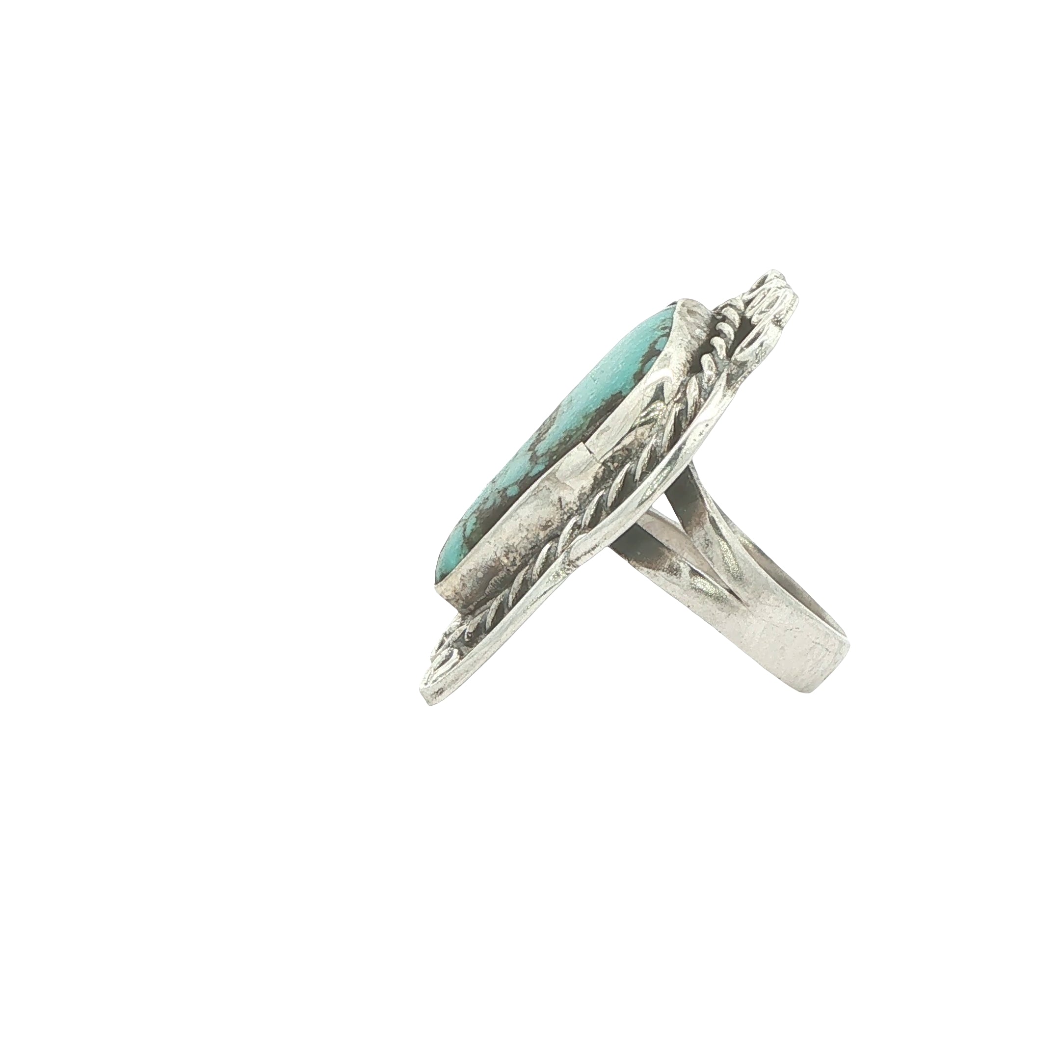 Vintage Silver Natural Turquoise Freeform Statement Ring Size 6 – 33mm